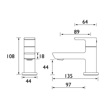 COB 1/2 BLK Bristan Cobalt 1/2 Basin Pillar Taps Black Line Drawing