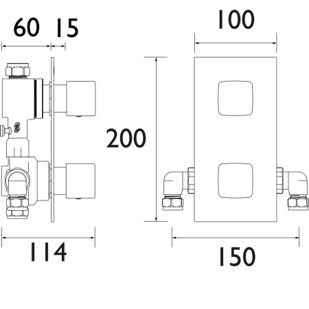 COB SHCVO C Bristan Cobalt Thermostatic Dual Control Chrome Recessed Shower Valve Line Drawing