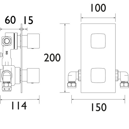 COB SHCDIV C Bristan Cobalt Thermostatic Dual Control Chrome Recessed Shower Valve with Diverter Line Drawing