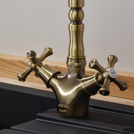 K SNK EF ABRZ Bristan Colonial Easyfit Sink Mixer Antique Bronze Crosshead Handles