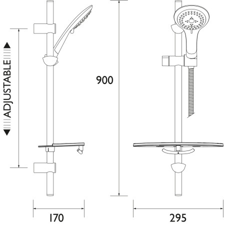 EV KIT-EEVK C Bristan Commercial Multi Function Extended Slide Bar Shower Kit Line Drawing
