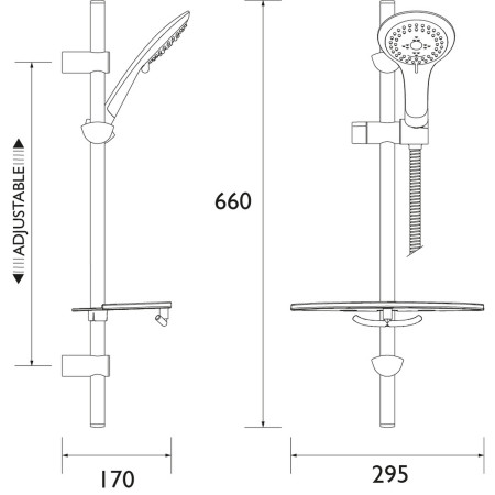 EV KIT-EFB C Bristan Commercial Single Function Slide Bar Shower Kit Line Drawing