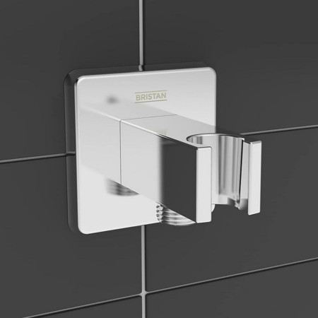 C WOSQ02 C Bristan Contemporary Square Wall Outlet with Handset Holder Bracket Chrome Lifestyle