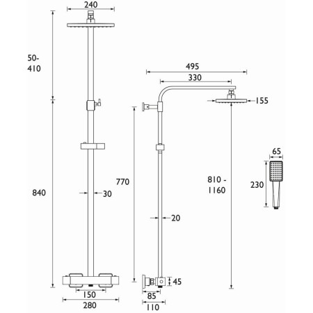CRZSHXDIVCTFFBLK Bristan Craze Black Thermostatic Bar Mixer Shower with Rigid Riser Line Drawing