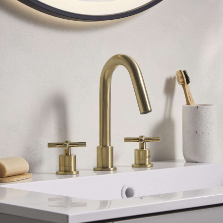 CRU 3TH BAS BB Bristan Cruzar 3TH Basin Mixer in Brushed Brass Lifestyle