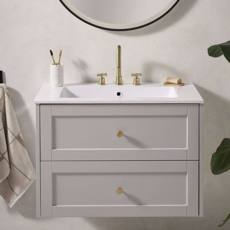 CRU 3TH BAS BB Bristan Cruzar 3TH Basin Mixer in Brushed Brass Installed on a Vanity Unit