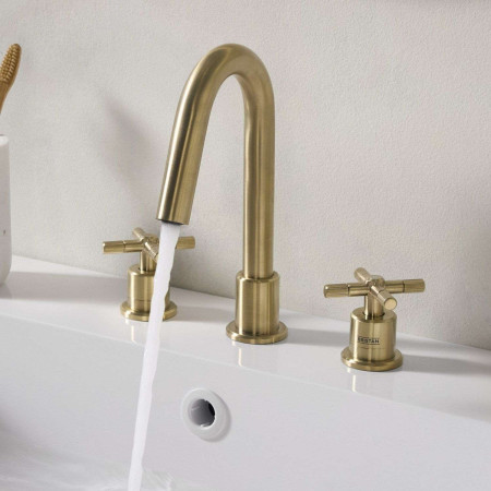 CRU 3TH BAS BB Bristan Cruzar 3TH Basin Mixer in Brushed Brass Bathroom Setting