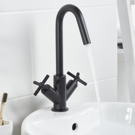 CRU BAS BLK Bristan Cruzar Basin Mixer with Waste in Black Lifestyle