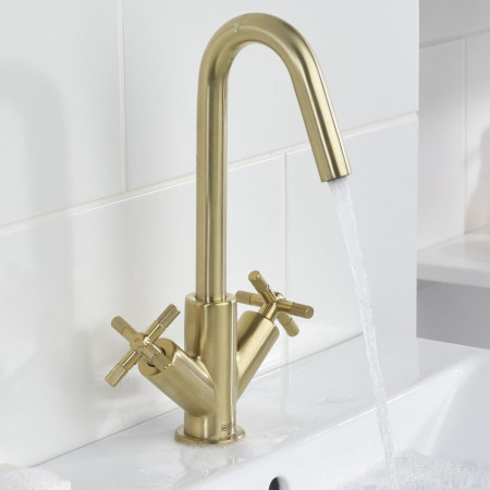 CRU BAS BB Bristan Cruzar Basin Mixer with Waste in Brushed Brass Lifestyle