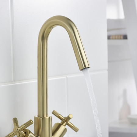 CRU BAS BB Bristan Cruzar Basin Mixer with Waste in Brushed Brass Bathroom Setting