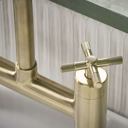 CRU BF BB Bristan Cruzar Bath Filler in Brushed Brass Cold Handle Close Up