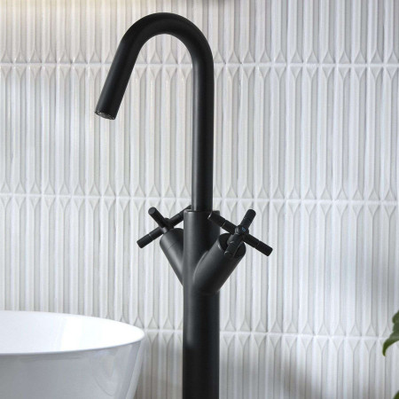CRU TBAS BLK Bristan Cruzar Tall Basin Mixer in Black Bathroom Setting