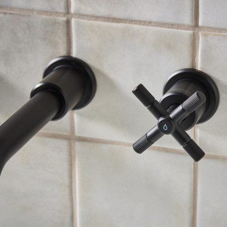 CRU 3TH WMBAS BLK Bristan Cruzar Wall Mounted 3TH Basin Mixer in Black Cold Handle Close Up