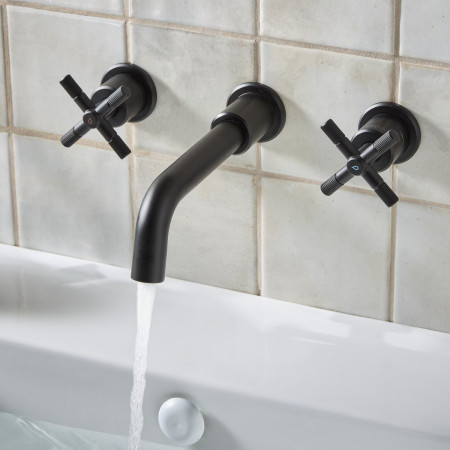 CRU 3TH WMBAS BLK Bristan Cruzar Wall Mounted 3TH Basin Mixer in Black Lifestyle