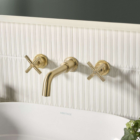 CRU 3TH WMBAS BB Bristan Cruzar Wall Mounted 3TH Basin Mixer in Brushed Brass Lifestyle