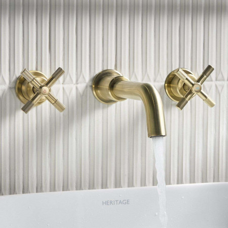 CRU 3TH WMBAS BB Bristan Cruzar Wall Mounted 3TH Basin Mixer in Brushed Brass Bathroom Setting