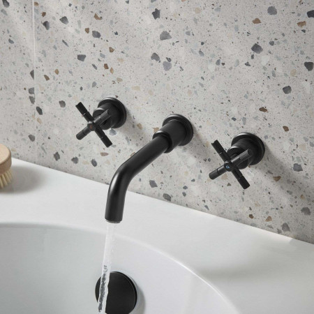 CRU 3TH WMBF BLK Bristan Cruzar Wall Mounted 3TH Bath Filler in Black Bathroom Setting