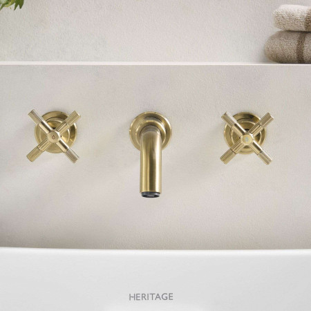 CRU 3TH WMBF BB Bristan Cruzar Wall Mounted 3TH Bath Filler in Brushed Brass Front View