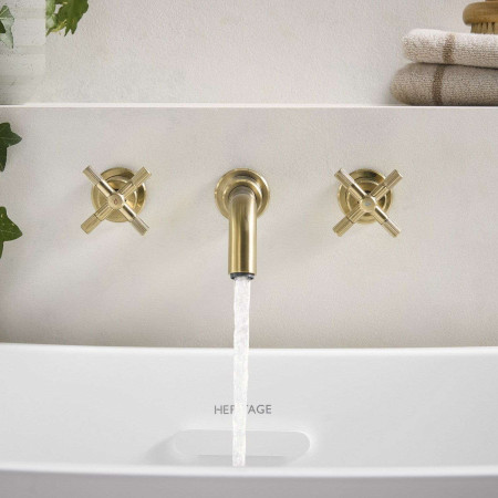 CRU 3TH WMBF BB Bristan Cruzar Wall Mounted 3TH Bath Filler in Brushed Brass Bathroom Setting