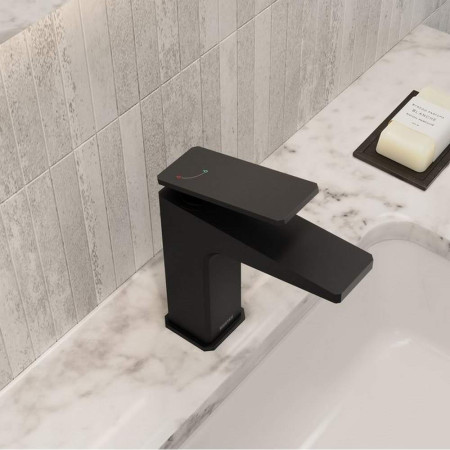DEL ES BAS BLK Bristan Delgado Eco Start Basin Mixer with Waste in Black Lifestyle
