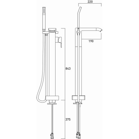 DSC FSBSM C Bristan Descent Floor Standing Bath Shower Mixer Chrome Line Drawing