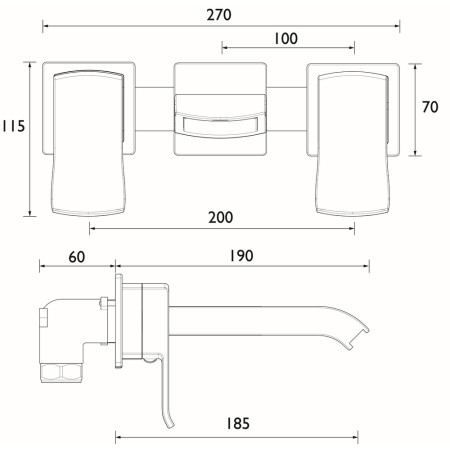 DSC WMBF C Bristan Descent Wall Mounted Chrome Bath Filler Line Drawing