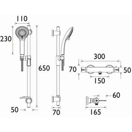 DUL2 SHXARFF C Bristan Design Utility Thermostatic Exposed Bar Valve With Shower Kit Dimensions