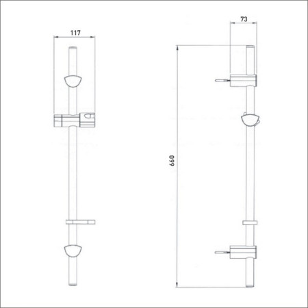 EVC ADR01 C Bristan EVO Riser Rail with Adjustable Fixing Brackets Chrome Plated Line Drawing