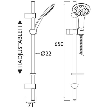 EVC KIT01 2M C Bristan EVO Shower Kit with Large Single Function Handset and 2m Hose Chrome Plated Line Drawing