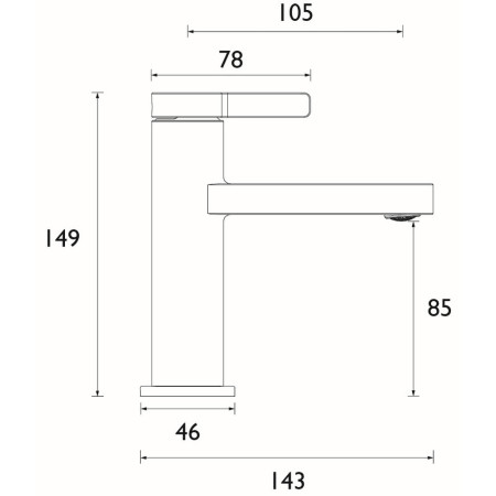 ELEBASBLK Bristan Elevar Black Basin Mixer with Clicker Waste Line Drawing