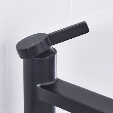 ELEBASBLK Bristan Elevar Black Basin Mixer with Clicker Waste Lever Handle Close Up