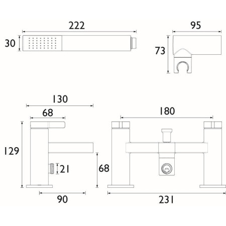 ELEBSMBLK Bristan Elevar Black Bath Shower Mixer Line Drawing