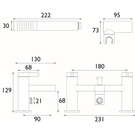 ELEBSMC Bristan Elevar Chrome Bath Shower Mixer Line Drawing