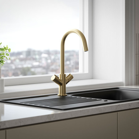FRNEFSNKBB Bristan Fern Easyfit Kitchen Sink Mixer in Brushed Brass Lifestyle