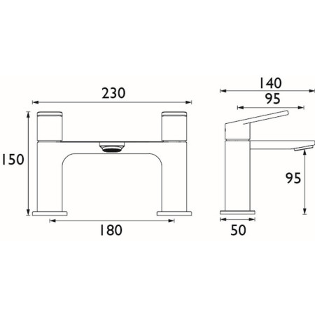 FRM BF GM Bristan Frammento Bath Filler in Gunmetal Dimensions