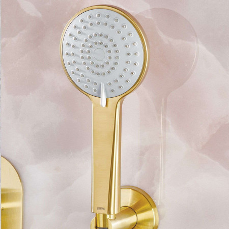FRAMMENTOBBSHWRPK2 Bristan Frammento Concealed Dual Control Shower Pack in Brushed Brass Handset Close Up