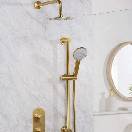 HOURGLASSBBSHWRPK2 Bristan Hourglass Concealed Brushed Brass Dual Control Shower Pack Lifestyle