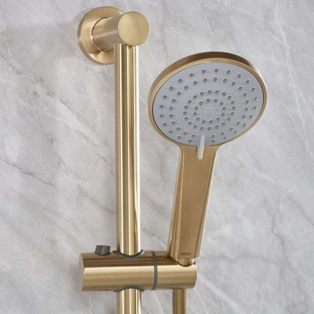 HOURGLASSBBSHWRPK2 Bristan Hourglass Concealed Brushed Brass Dual Control Shower Pack Handset Close Up