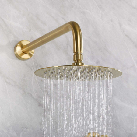 HOURGLASSBBSHWRPK2 Bristan Hourglass Concealed Brushed Brass Dual Control Shower Pack Drench Head Close Up