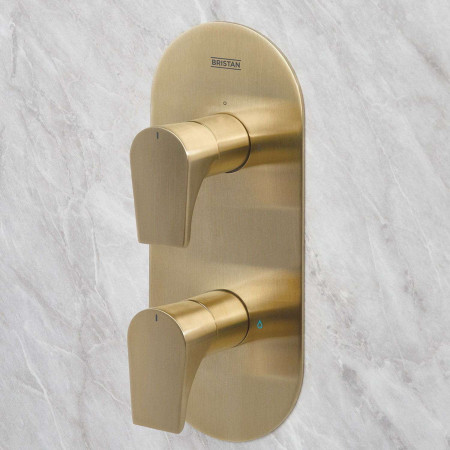 HOURGLASSBBSHWRPK2 Bristan Hourglass Concealed Brushed Brass Dual Control Shower Pack Shower Valve Close Up