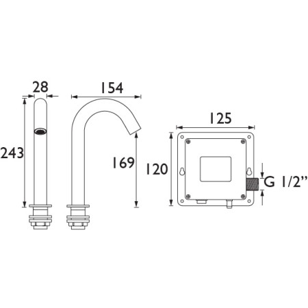 IRBS5-CP Bristan Infrared Automatic Swan Neck Basin Spout Chrome Line Drawing