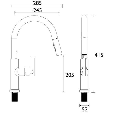 JU PULLSNK C Bristan Jule Extended Pull Down Kitchen Sink Mixer Dimensions