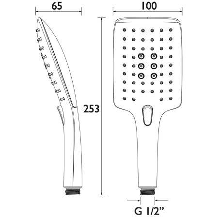 HAND21 C Bristan Large Square 3 Function Push Button Handset Line Drawing