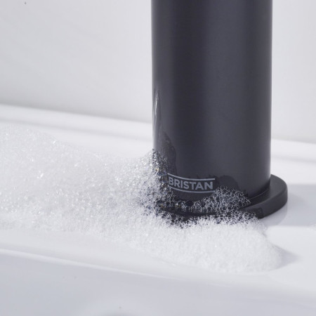 LISBASBLK Bristan Liso Black Basin Mixer with Clicker Waste Base Close Up