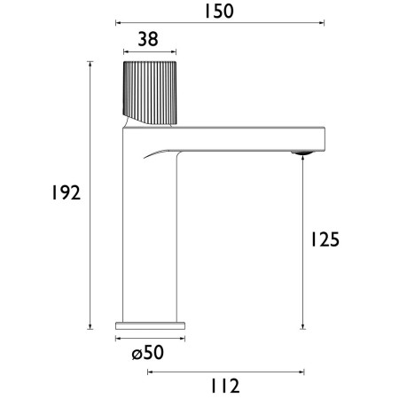 LISBASC Bristan Liso Chrome Basin Mixer with Clicker Waste Line Drawing