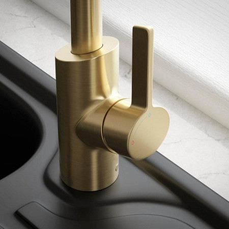 MPL EFSNK BB Bristan Maple Easy Fit Single Lever Brushed Brass Mono Sink Mixer Thermaclick Handle Starting Position