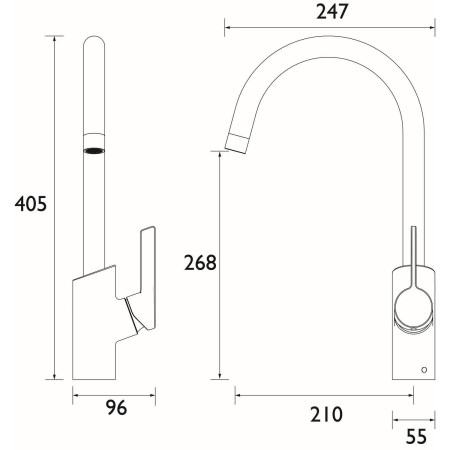 MPL EFSNK BB Bristan Maple Easy Fit Single Lever Brushed Brass Mono Sink Mixer Handle Line Drawing