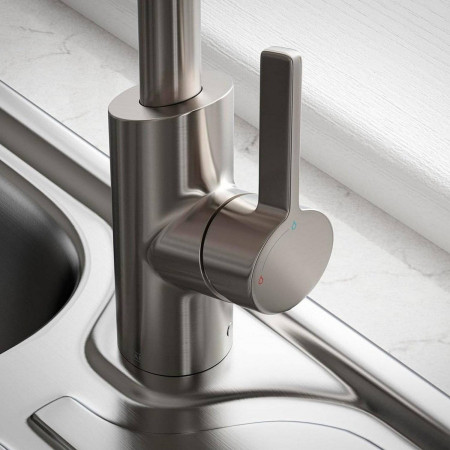 MPL EFSNK SS Bristan Maple Easy Fit Single Lever Stainless Steel Mono Sink Mixer Thermaclick Handle Starting Position