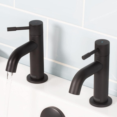 MI 3/4 BLK Bristan Mila 3 4 Bath Pillar Taps Pair Black Lifestyle