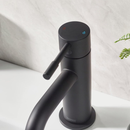 MI BAS BLK Bristan Mila Basin Mixer Tap with Clicker Waste Black Bathroom Setting